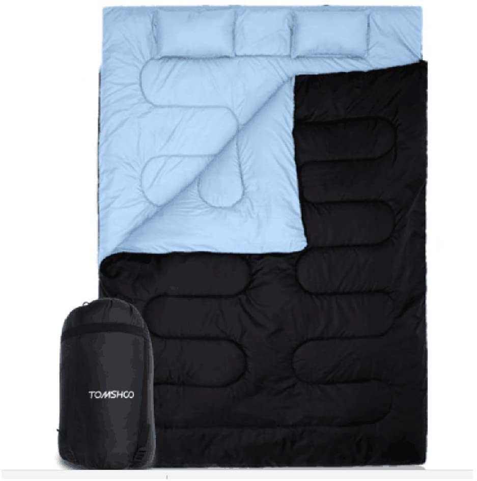 Saco de dormir doble, rectangular Tomshoo |  (convertible en 2 individuales) |  210 x 152cm | Para camping