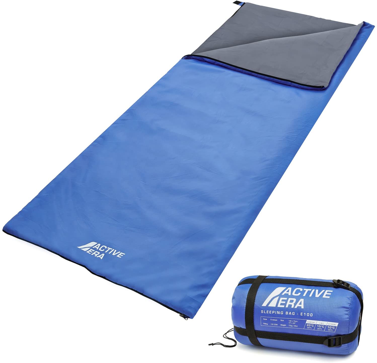 Active Era | Saco de dormir ultraligero | Resistente al desgarro y al agua | Incluye bolsa de compresión | Para climas cálidos | Ideal para camping al aire libre y excursiones de verano
