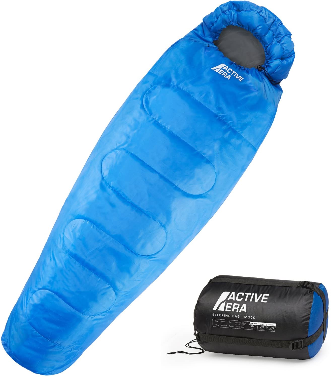 Active Era | Saco de dormir M300 | Tipo momia | 3-4 estaciones | Ideal para camping y excursiones